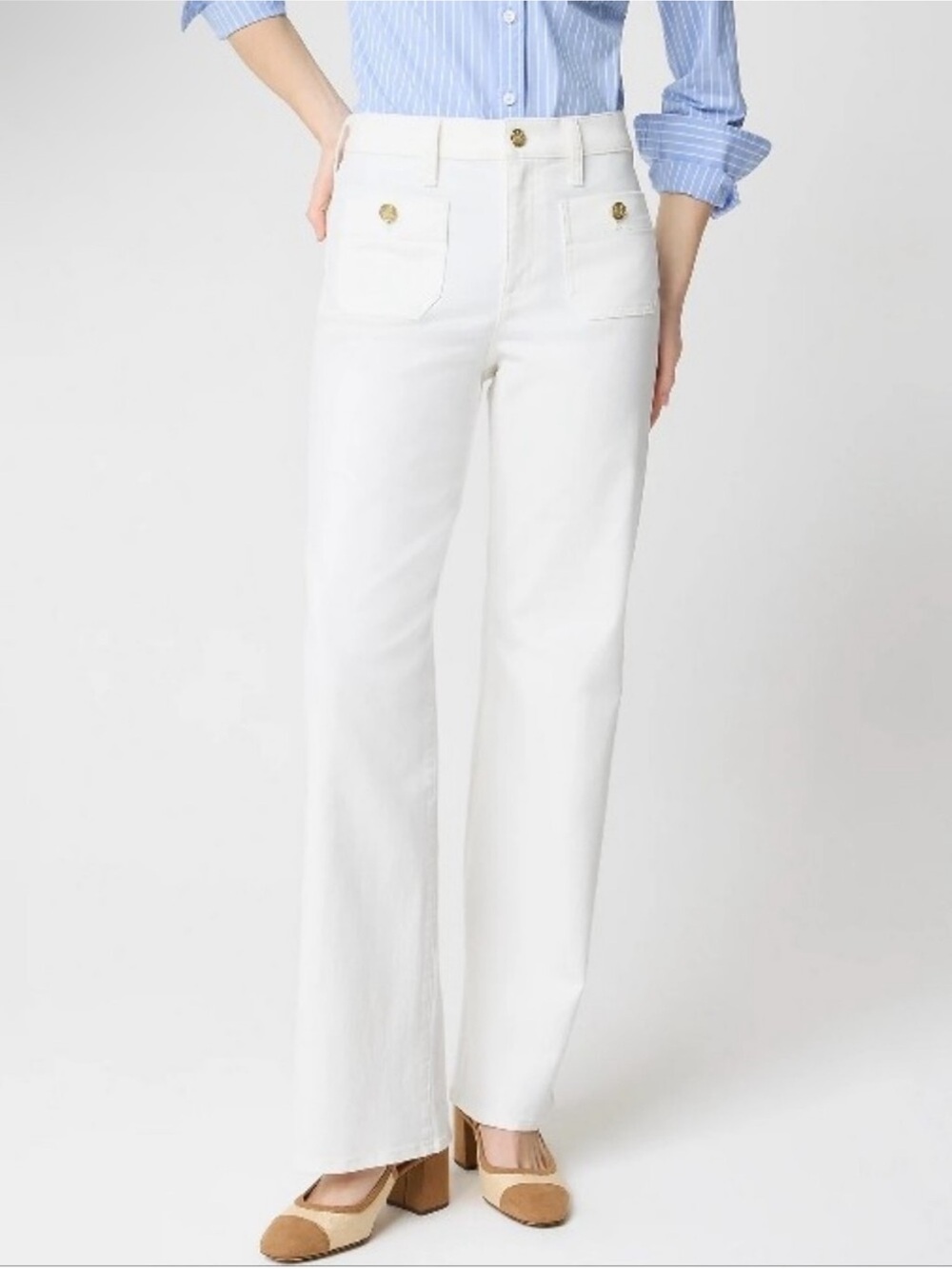 NWT Jcrew slim wide leg jeans white high rise patch pocket size 28 BX940